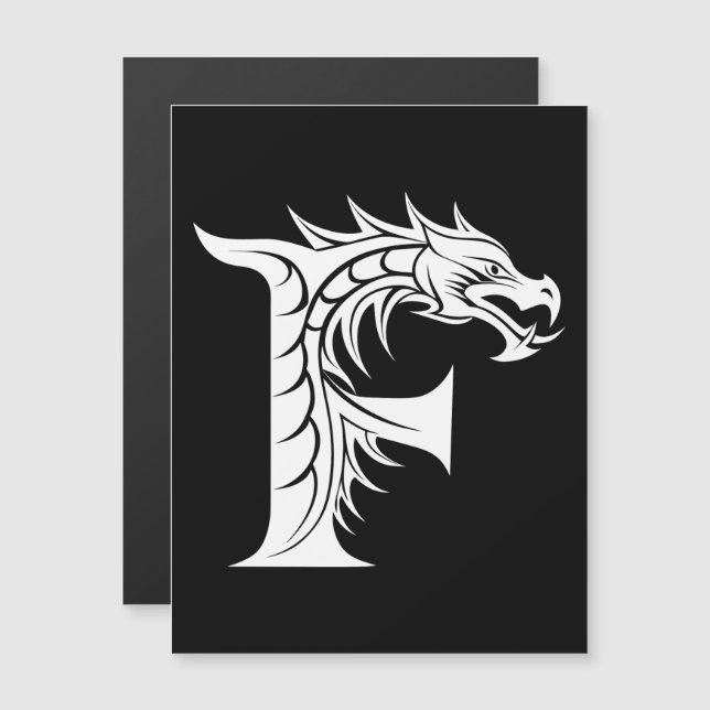 Dragon Styled Letter F, Dragon Alphabet, Monogram Magnetic Invitation (Front/Back)