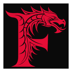 Dragon Styled Letter F, Dragon Alphabet, Monogram Photo Print