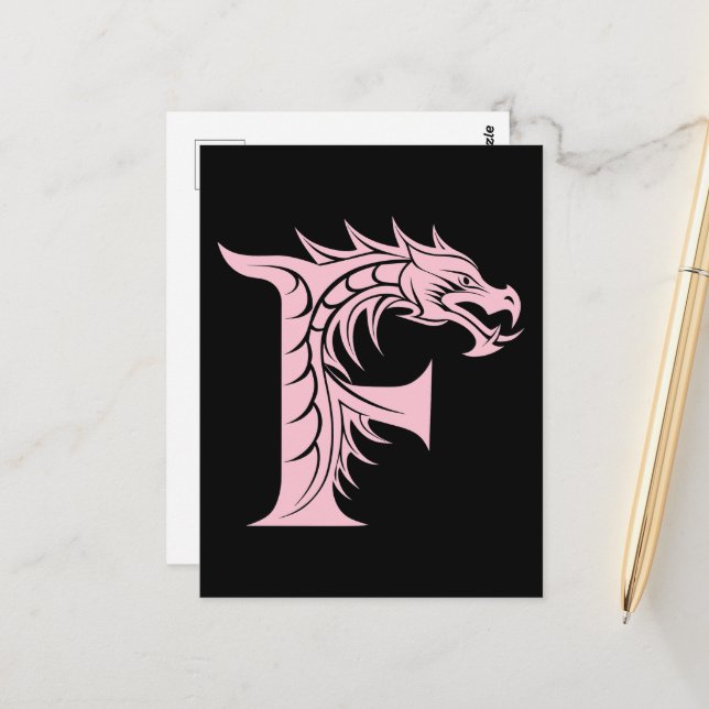 Dragon Styled Letter F, Dragon Alphabet, Monogram Postcard (Front/Back In Situ)