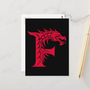 Dragon Styled Letter F, Dragon Alphabet, Monogram Postcard