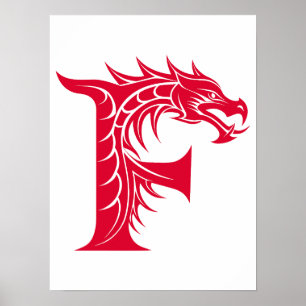Dragon Styled Letter F, Dragon Alphabet, Monogram Poster