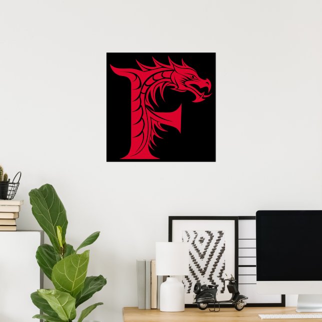 Dragon Styled Letter F, Dragon Alphabet, Monogram Poster (Home Office)