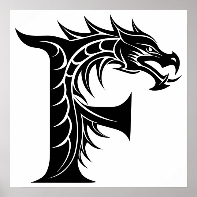 Dragon Styled Letter F, Dragon Alphabet, Monogram Poster (Front)
