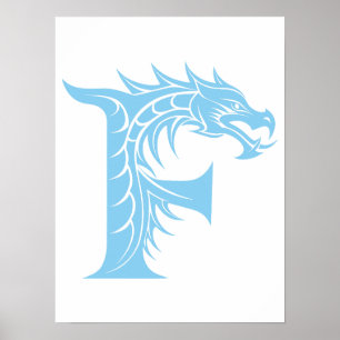 Dragon Styled Letter F, Dragon Alphabet, Monogram Poster