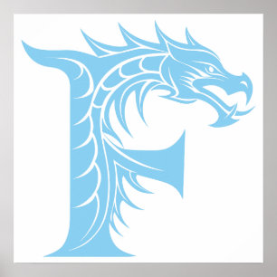 Dragon Styled Letter F, Dragon Alphabet, Monogram Poster
