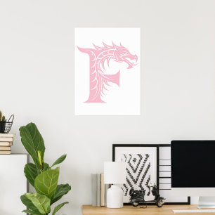 Dragon Styled Letter F, Dragon Alphabet, Monogram Poster