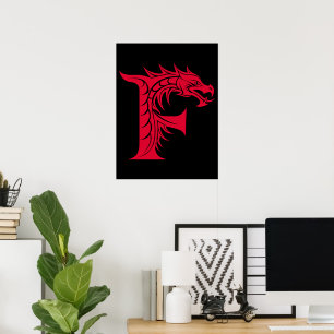 Dragon Styled Letter F, Dragon Alphabet, Monogram Poster