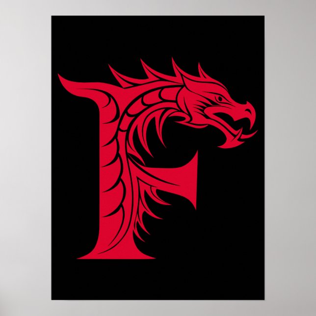 Dragon Styled Letter F, Dragon Alphabet, Monogram Poster (Front)