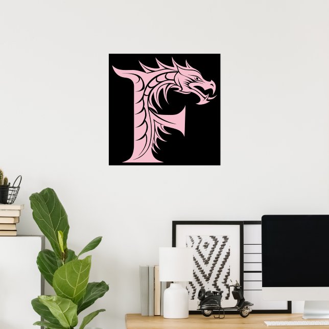 Dragon Styled Letter F, Dragon Alphabet, Monogram Poster (Home Office)
