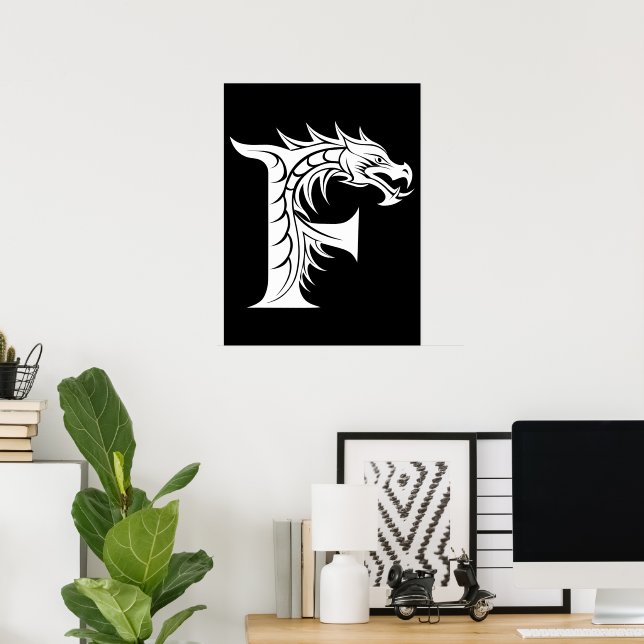 Dragon Styled Letter F, Dragon Alphabet, Monogram Poster (Home Office)