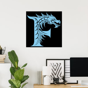Dragon Styled Letter F, Dragon Alphabet, Monogram Poster