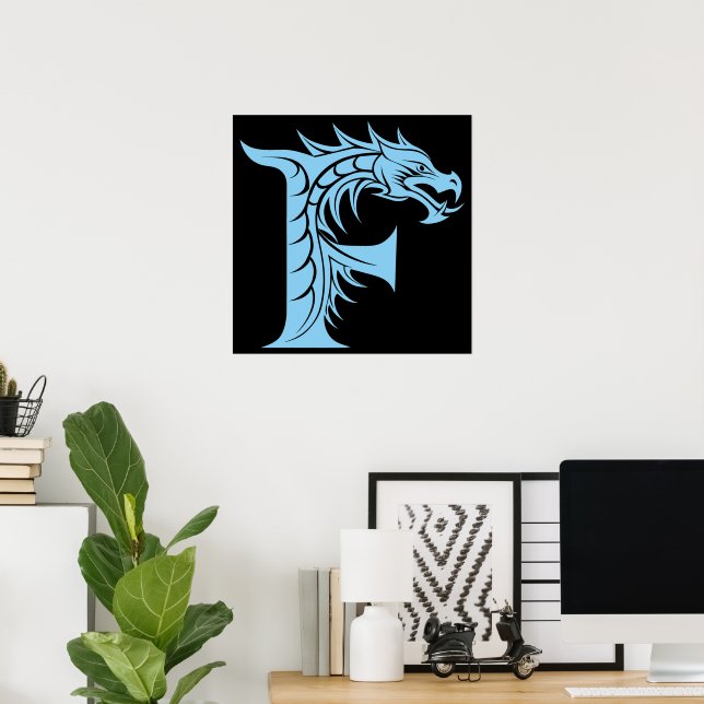 Dragon Styled Letter F, Dragon Alphabet, Monogram Poster (Home Office)