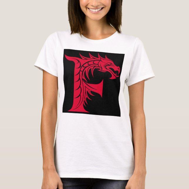 Dragon Styled Letter F, Dragon Alphabet, Monogram T-Shirt (Front)