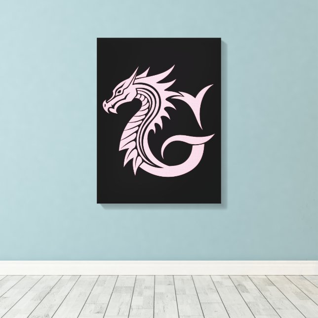 Dragon Styled Letter G, Dragon Alphabet, Monogram Canvas Print (Insitu(Wood Floor))