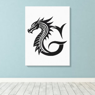 Dragon Styled Letter G, Dragon Alphabet, Monogram Canvas Print