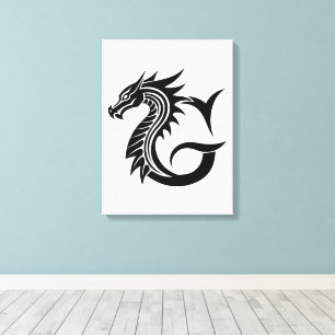 Dragon Styled Letter G, Dragon Alphabet, Monogram Canvas Print