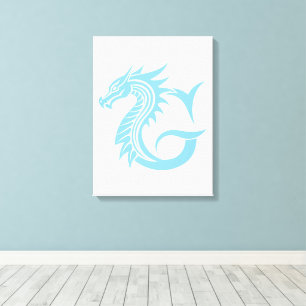 Dragon Styled Letter G, Dragon Alphabet, Monogram Canvas Print
