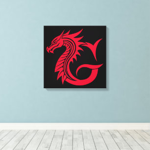 Dragon Styled Letter G, Dragon Alphabet, Monogram Canvas Print
