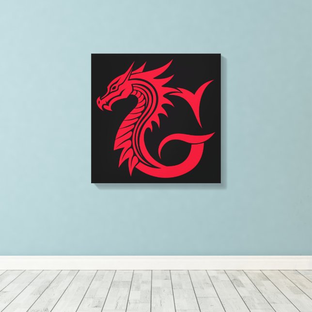 Dragon Styled Letter G, Dragon Alphabet, Monogram Canvas Print (Insitu(Wood Floor))