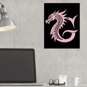 Dragon Styled Letter G, Dragon Alphabet, Monogram Foil Prints
