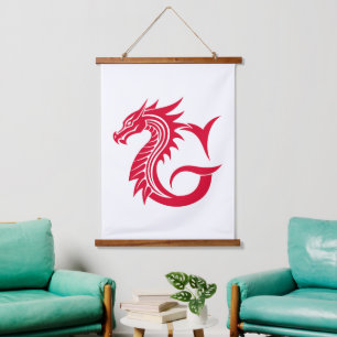 Dragon Styled Letter G, Dragon Alphabet, Monogram Hanging Tapestry