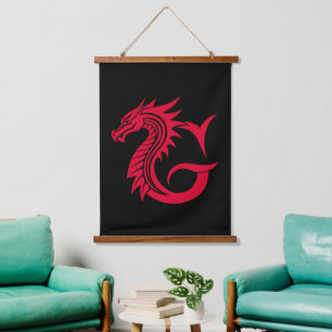 Dragon Styled Letter G, Dragon Alphabet, Monogram Hanging Tapestry