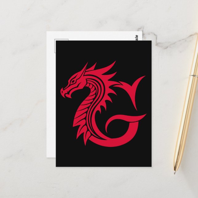 Dragon Styled Letter G, Dragon Alphabet, Monogram Postcard (Front/Back In Situ)