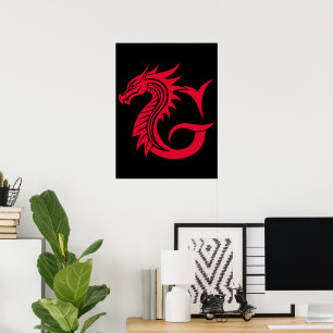 Dragon Styled Letter G, Dragon Alphabet, Monogram Poster