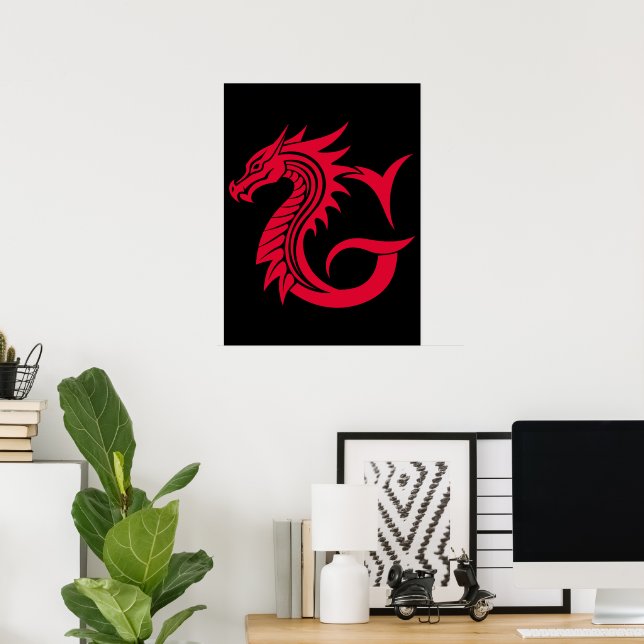 Dragon Styled Letter G, Dragon Alphabet, Monogram Poster (Home Office)