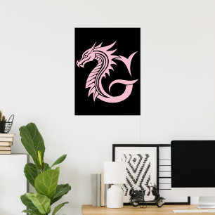 Dragon Styled Letter G, Dragon Alphabet, Monogram Poster