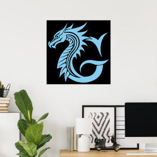 Dragon Styled Letter G, Dragon Alphabet, Monogram Poster