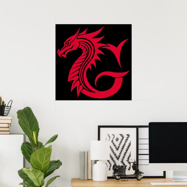 Dragon Styled Letter G, Dragon Alphabet, Monogram Poster (Home Office)