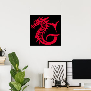 Dragon Styled Letter G, Dragon Alphabet, Monogram Poster