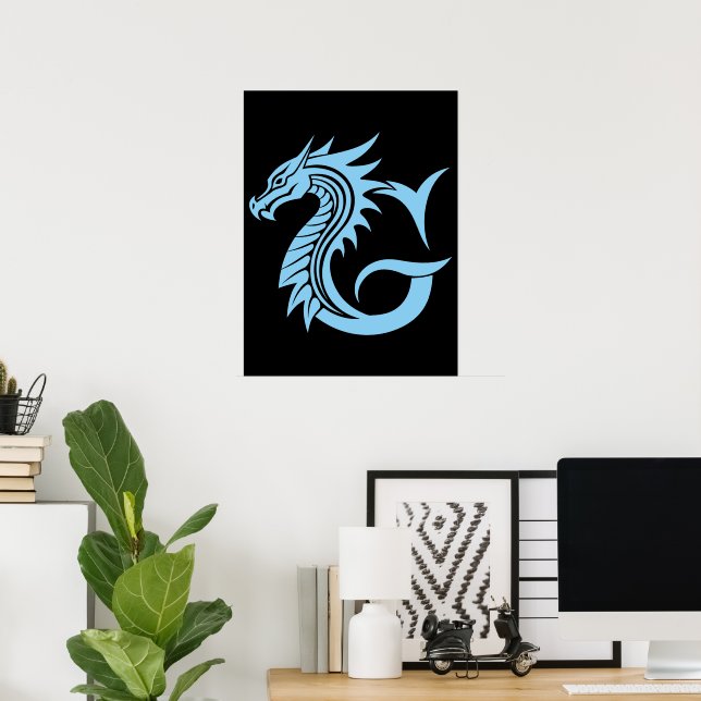 Dragon Styled Letter G, Dragon Alphabet, Monogram Poster (Home Office)