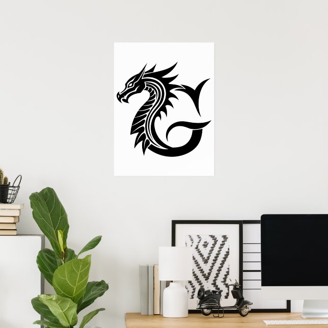 Dragon Styled Letter G, Dragon Alphabet, Monogram Poster (Home Office)