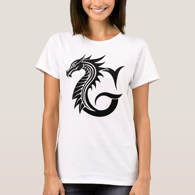 Dragon Styled Letter G, Dragon Alphabet, Monogram T-Shirt (Front)