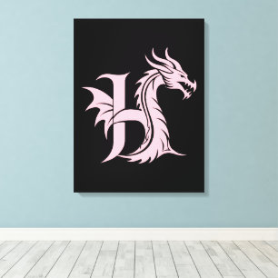 Dragon Styled Letter H, Dragon Alphabet, Monogram Canvas Print