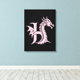 Dragon Styled Letter H, Dragon Alphabet, Monogram Canvas Print