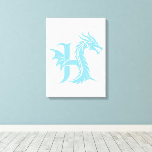 Dragon Styled Letter H, Dragon Alphabet, Monogram Canvas Print