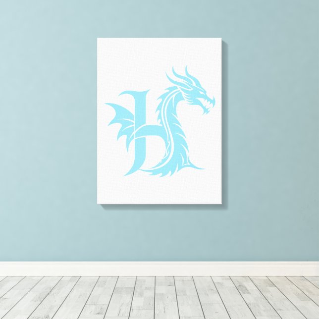 Dragon Styled Letter H, Dragon Alphabet, Monogram Canvas Print (Insitu(Wood Floor))
