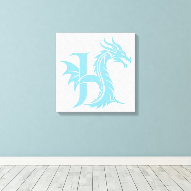 Dragon Styled Letter H, Dragon Alphabet, Monogram Canvas Print (Insitu(Wood Floor))