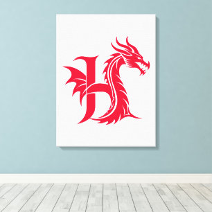 Dragon Styled Letter H, Dragon Alphabet, Monogram Canvas Print