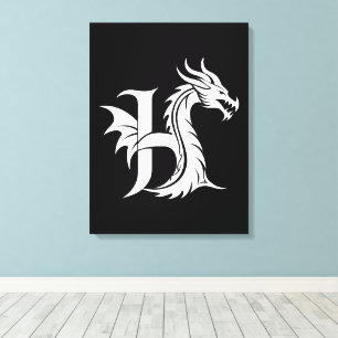 Dragon Styled Letter H, Dragon Alphabet, Monogram Canvas Print