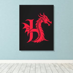 Dragon Styled Letter H, Dragon Alphabet, Monogram Canvas Print