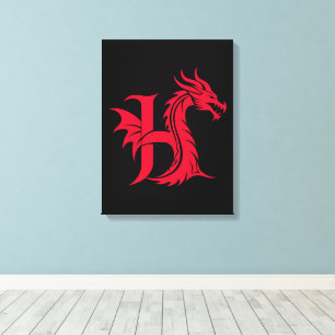 Dragon Styled Letter H, Dragon Alphabet, Monogram Canvas Print