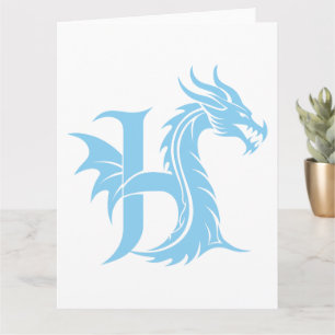 Dragon Styled Letter H, Dragon Alphabet, Monogram Card