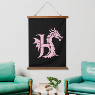 Dragon Styled Letter H, Dragon Alphabet, Monogram Hanging Tapestry