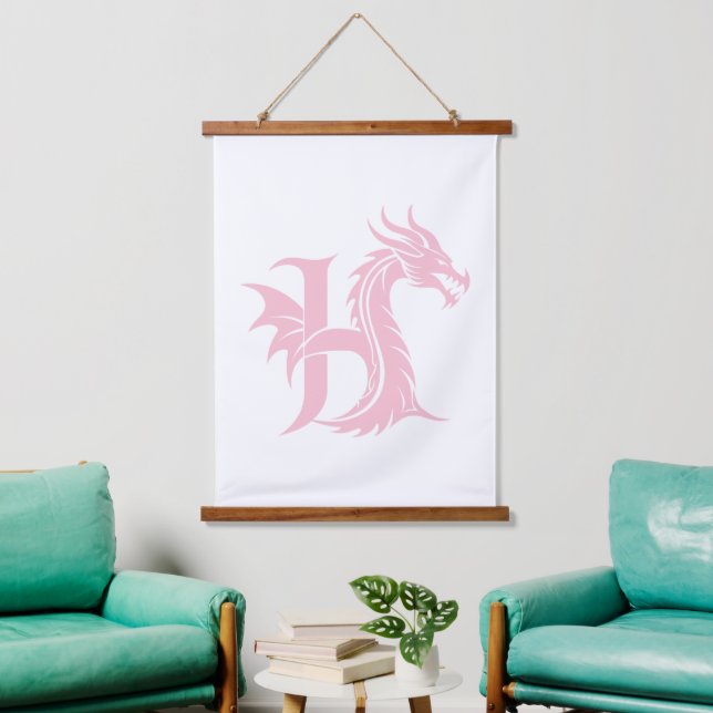Dragon Styled Letter H, Dragon Alphabet, Monogram Hanging Tapestry (Living Room)