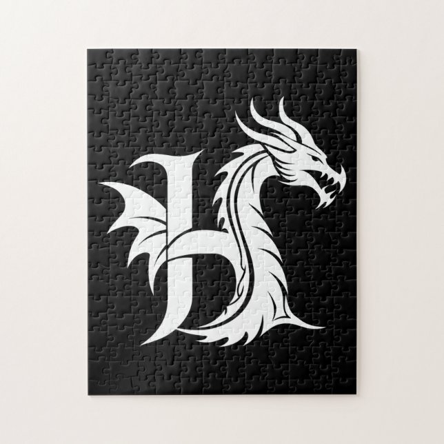 Dragon Styled Letter H, Dragon Alphabet, Monogram Jigsaw Puzzle (Vertical)
