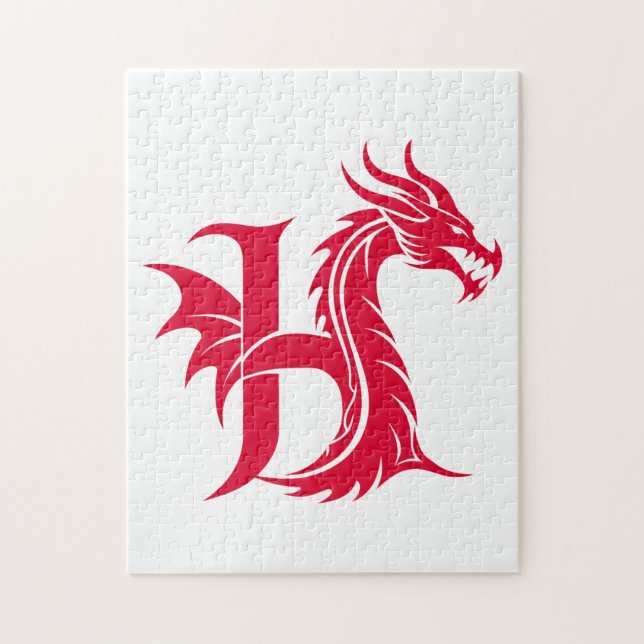 Dragon Styled Letter H, Dragon Alphabet, Monogram Jigsaw Puzzle (Vertical)